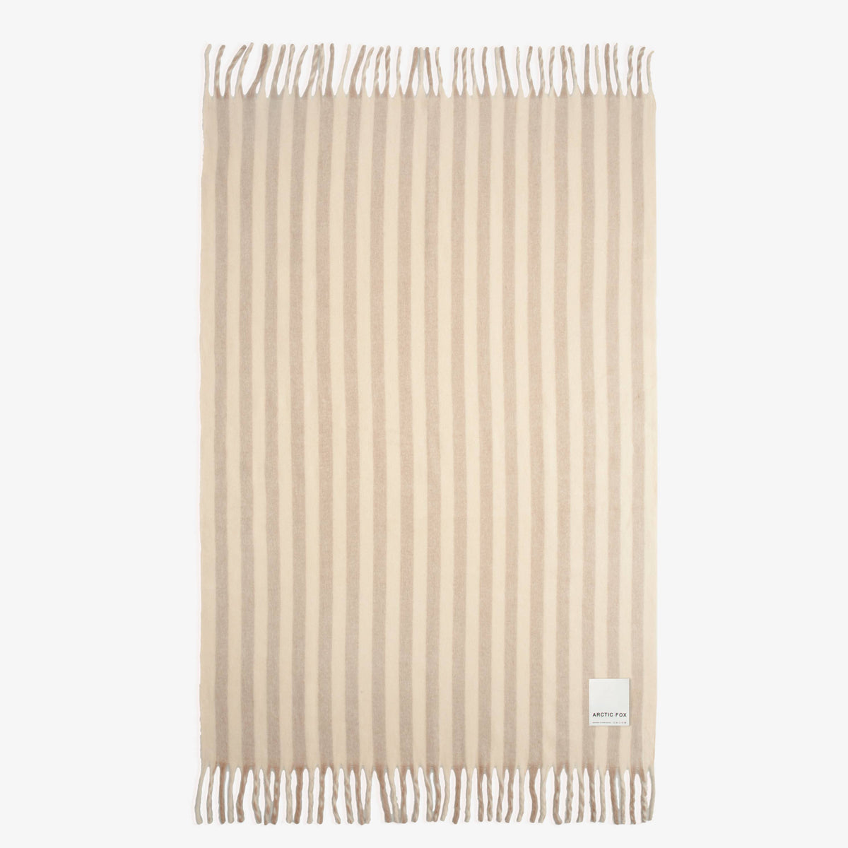 Super-soft Pale Taupe striped throw with RWS-certified merino wool.