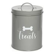 Park Life Designs Jasper grey ceramic dog treat jar with airtight lid.