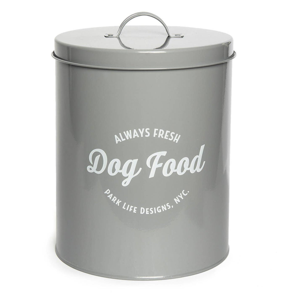 Park Life Designs Wallace grey airtight dog food and treat storage canister.