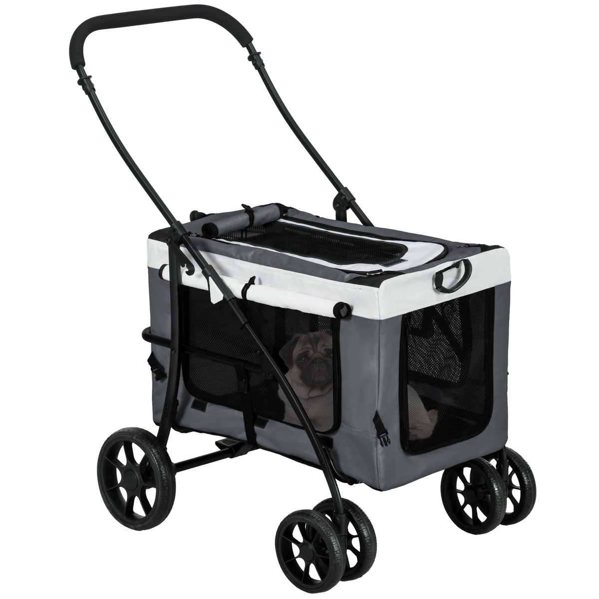 PawHut grey foldable dog stroller with detachable pet carrier