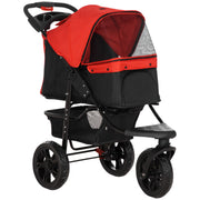 PawHut red and black three-wheel foldable dog stroller for small dogs