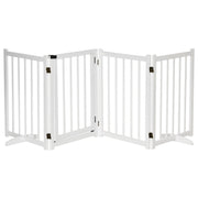 PawHut white wooden freestanding dog gate with four hinged panels