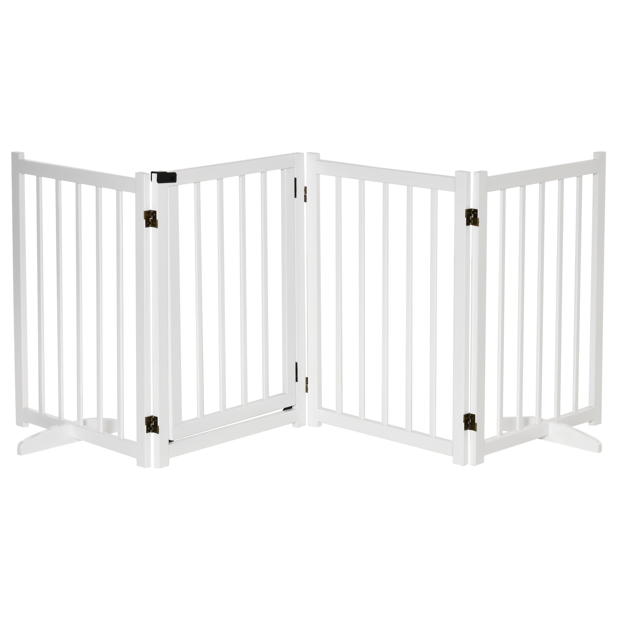 PawHut white wooden freestanding dog gate with four hinged panels