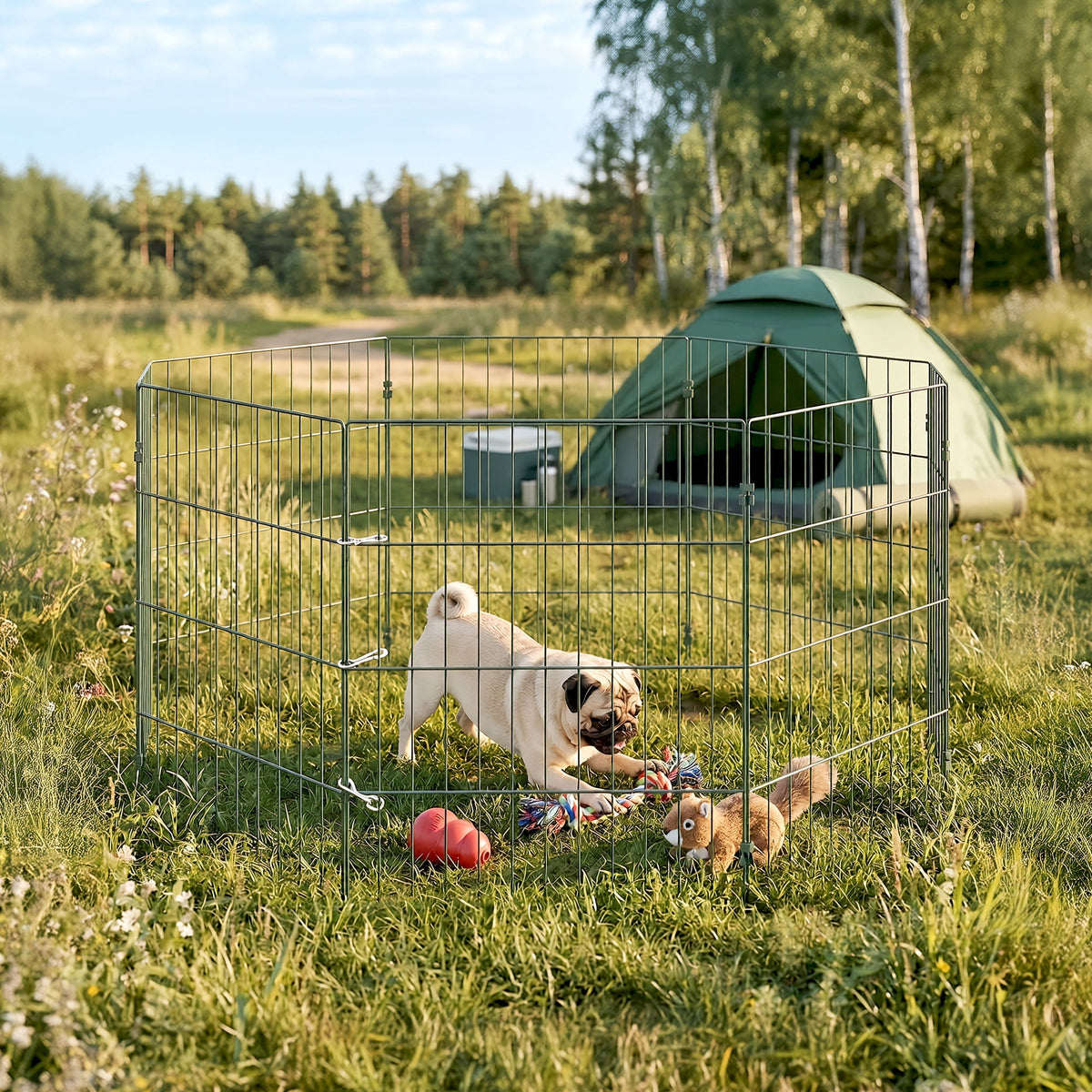 PawHut green eight-panel foldable dog and puppy playpen measuring 60cm high