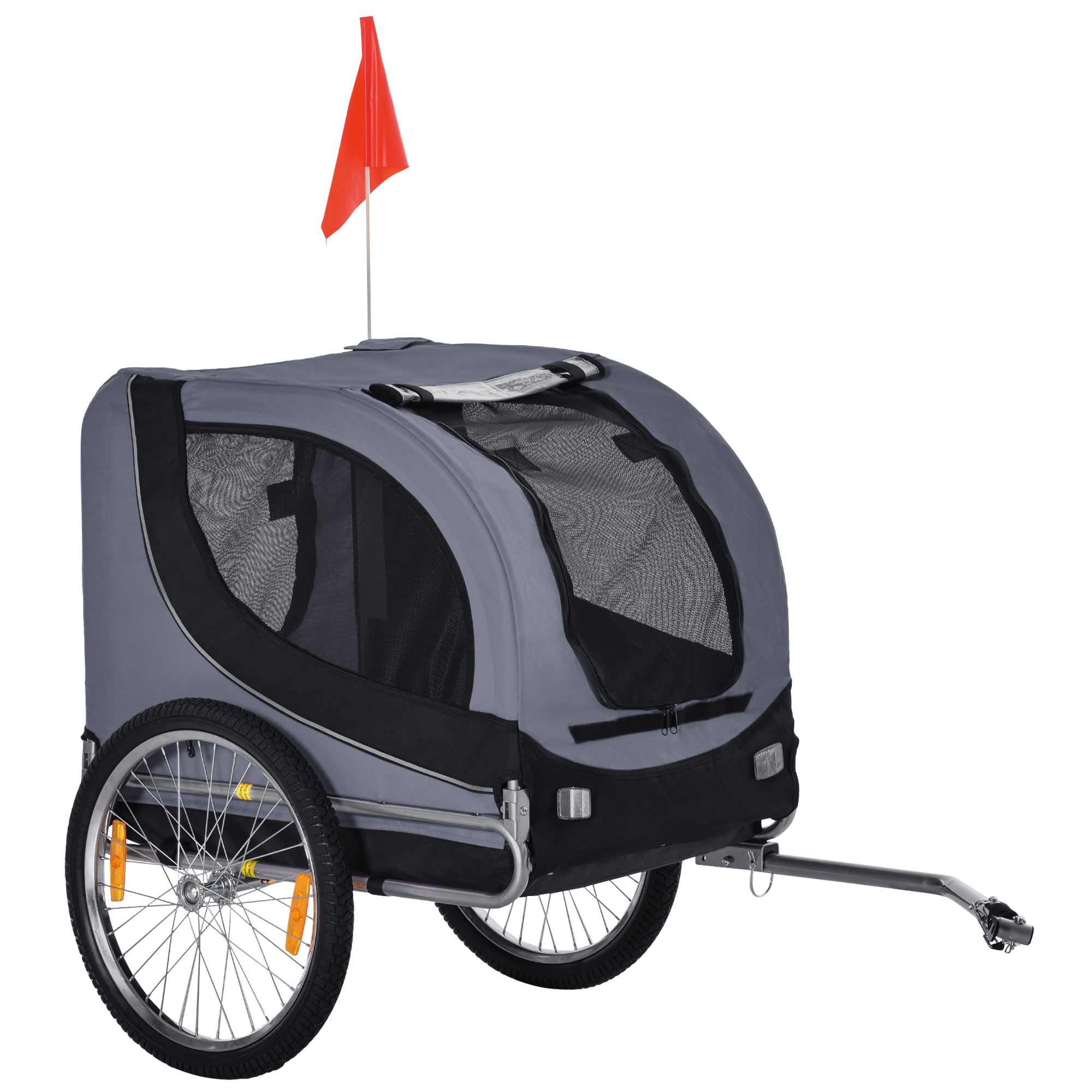 PawHut grey and black dog bike trailer with safety flag