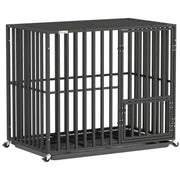 Front view of PawHut black heavy duty steel dog crate