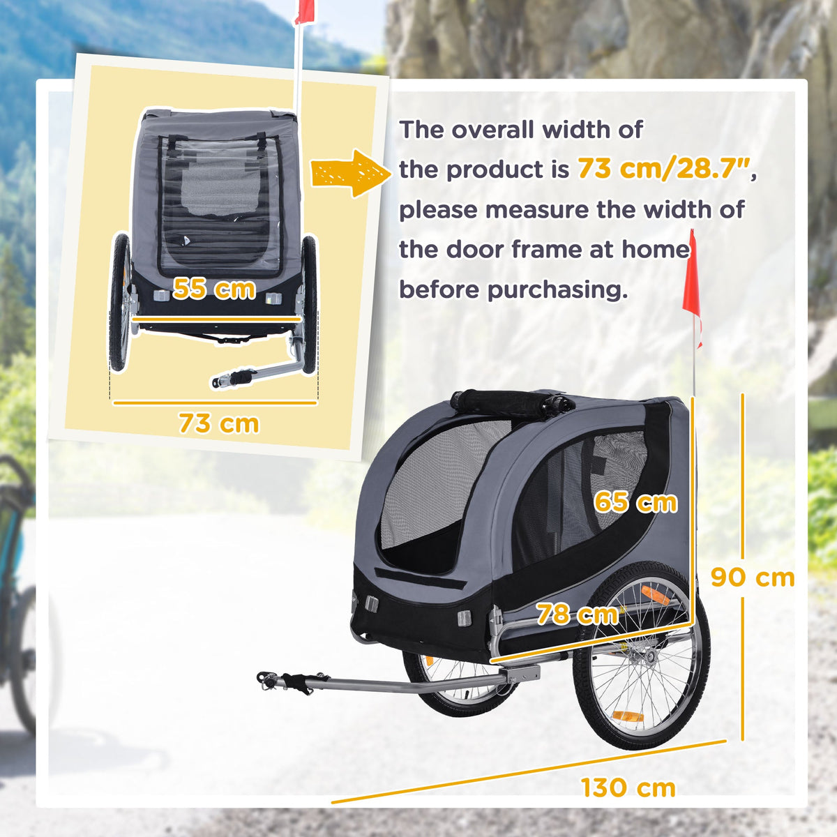 Grey PawHut dog cycling trailer with mesh ventilation panels