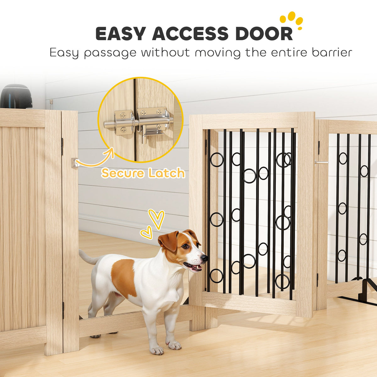 PawHut oak dog gate with built-in walk-through door