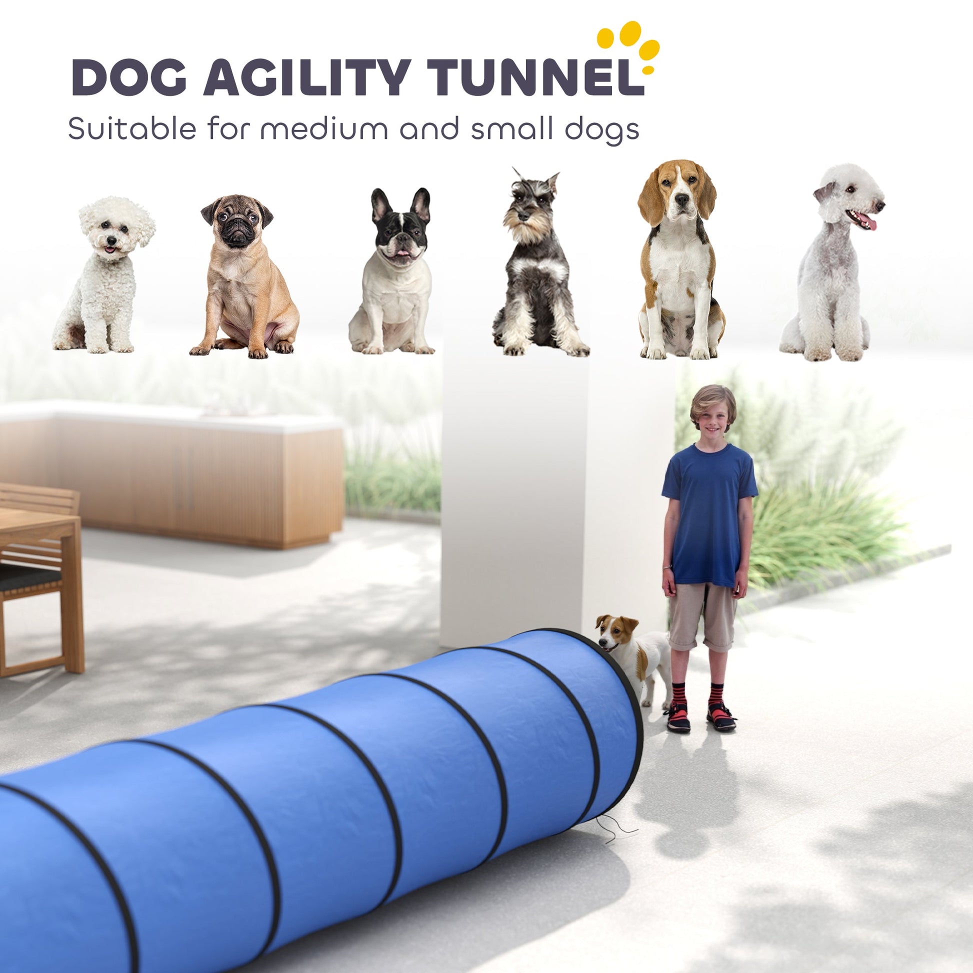 Blue PawHut play tunnel for small and medium dogs