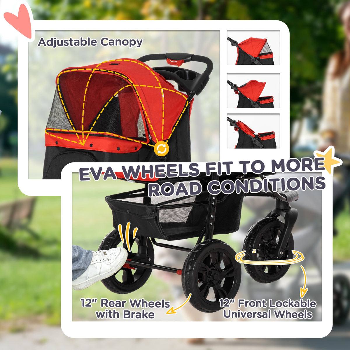 PawHut small dog stroller with three-position adjustable canopy
