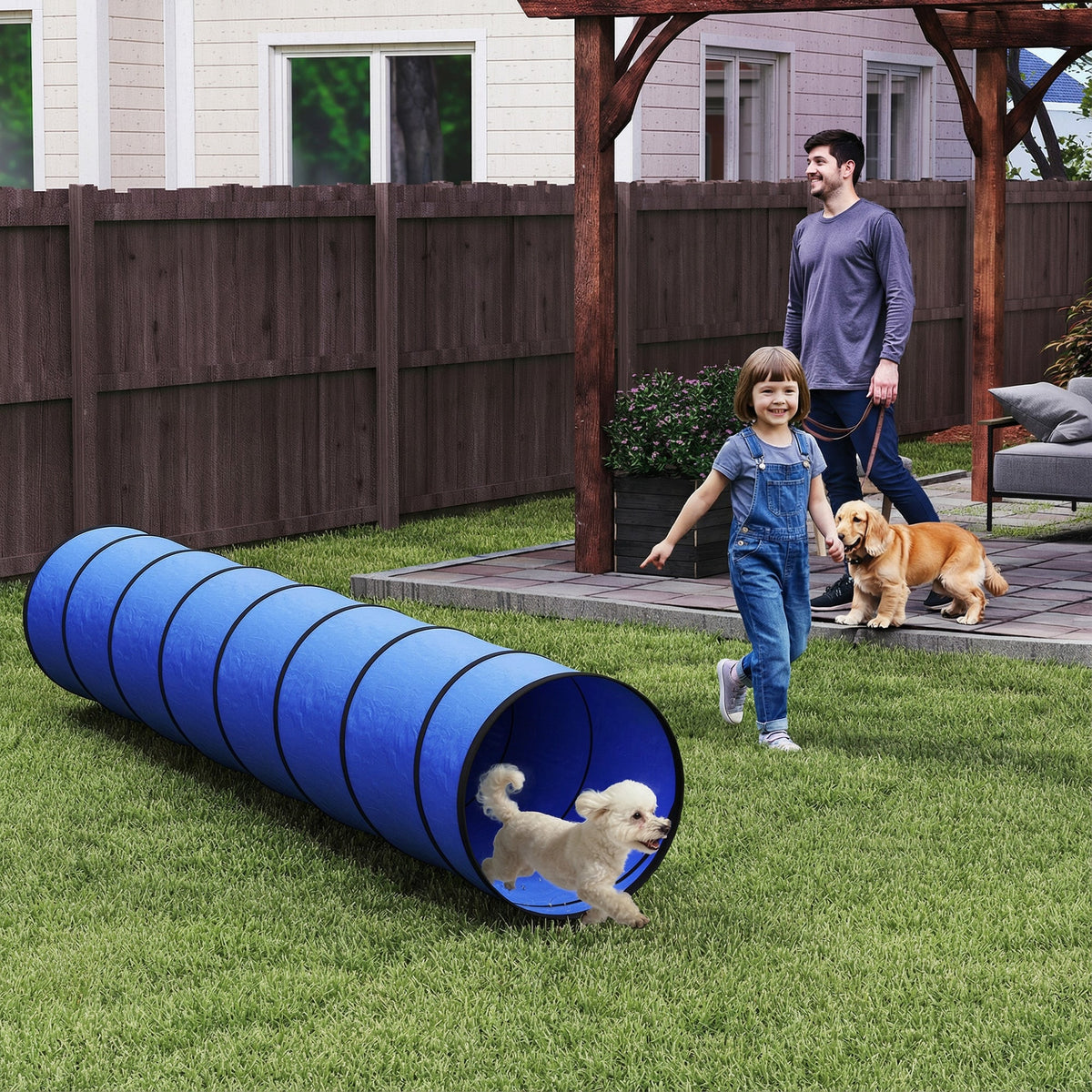 PawHut blue three metre foldable dog agility tunnel