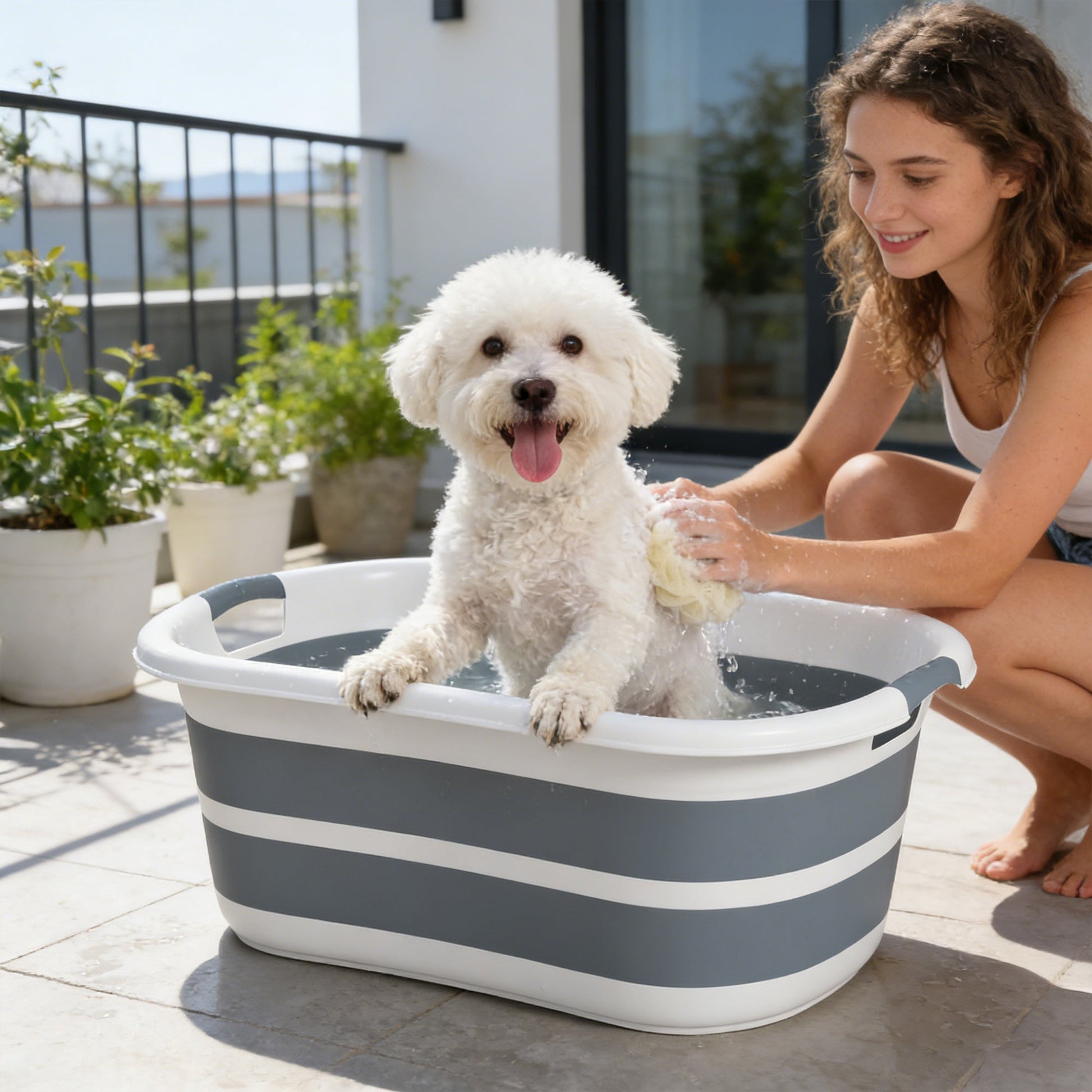 PawHut grey foldable dog and puppy bath with drainage hole