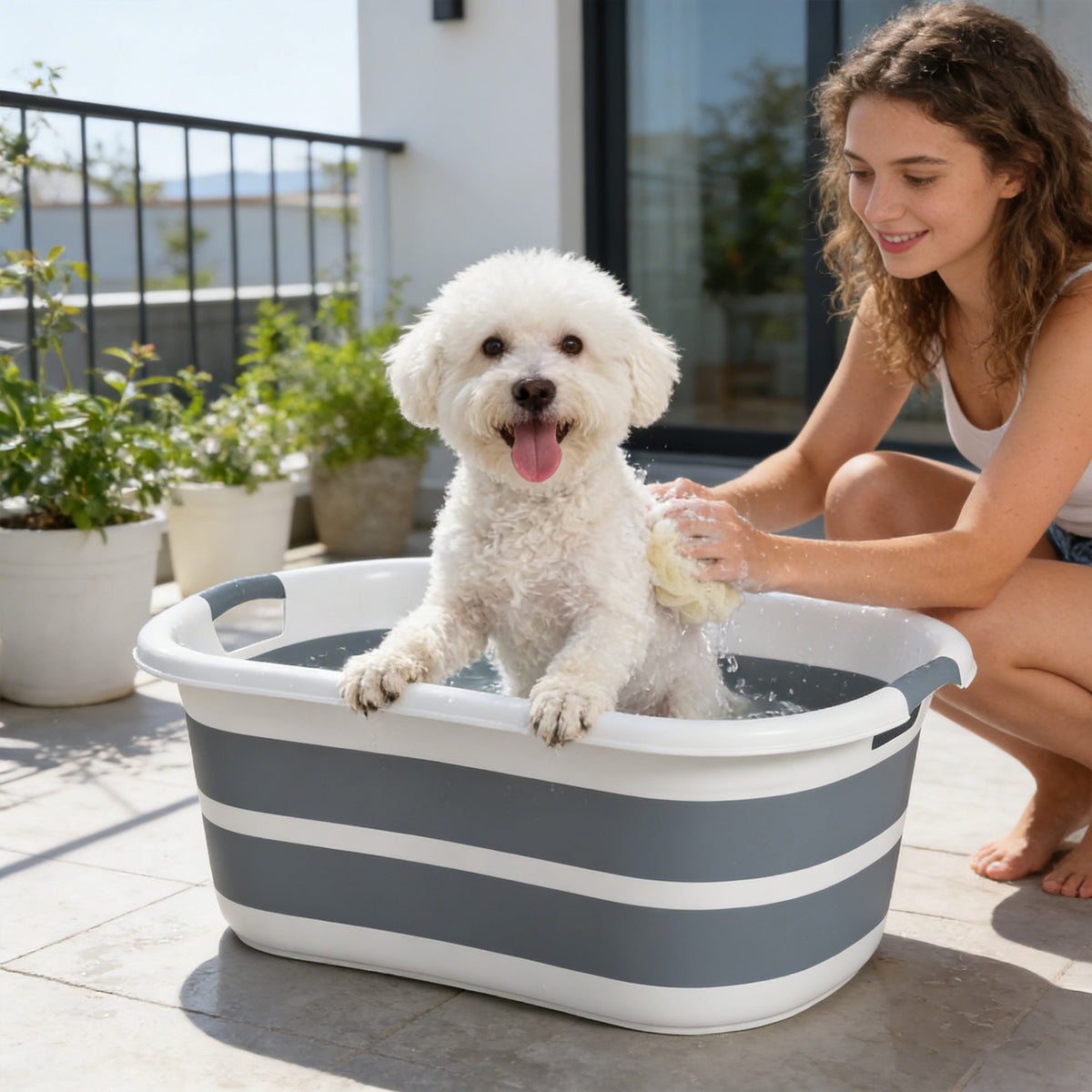 PawHut grey foldable dog and puppy bath with drainage hole