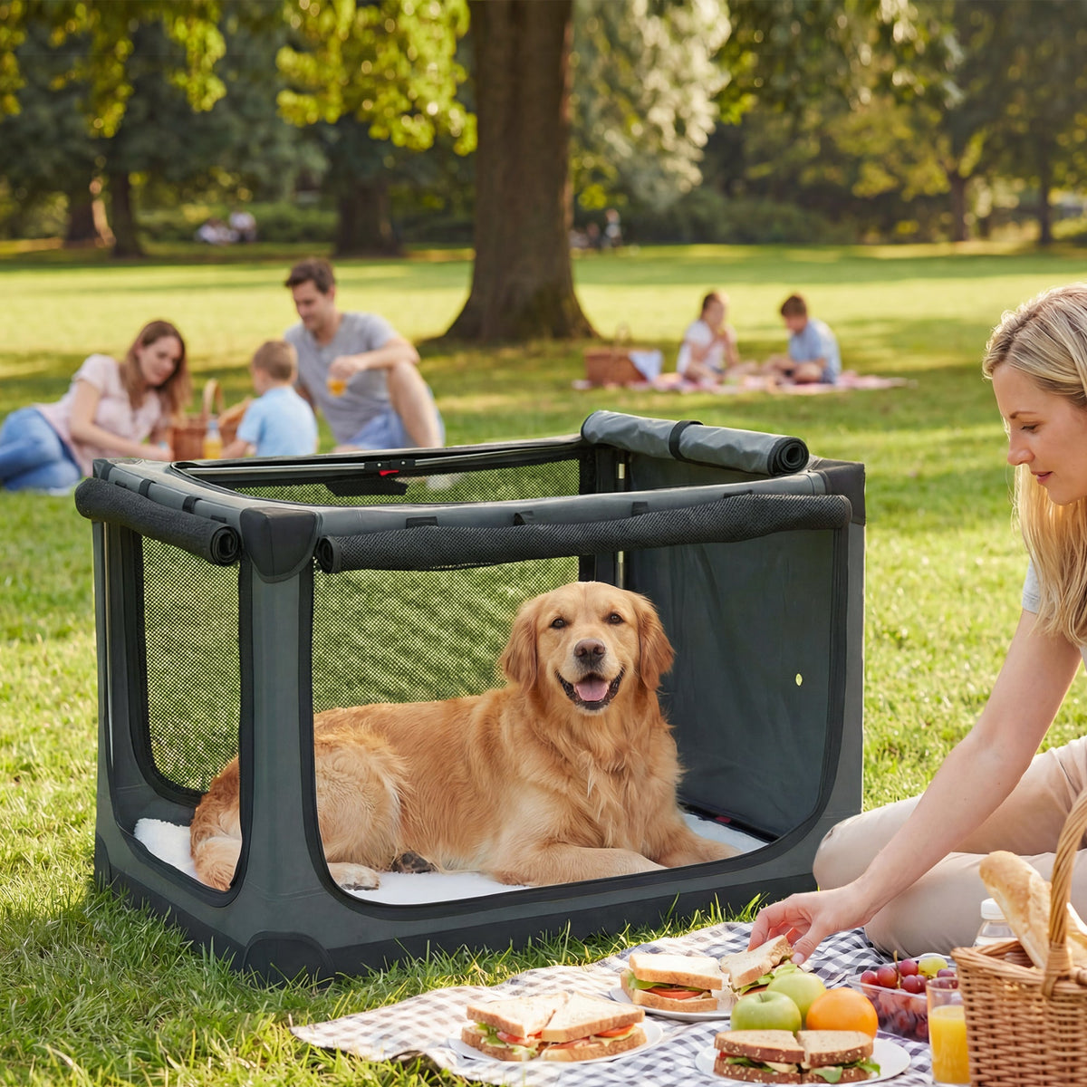 PawHut army green foldable soft dog travel crate with mesh windows