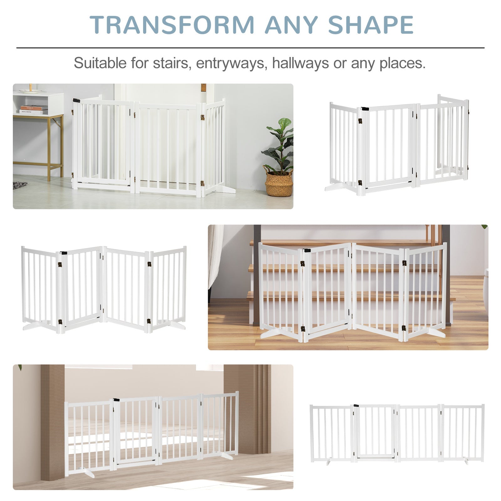 Freestanding white wooden dog gate for small and medium dogs
