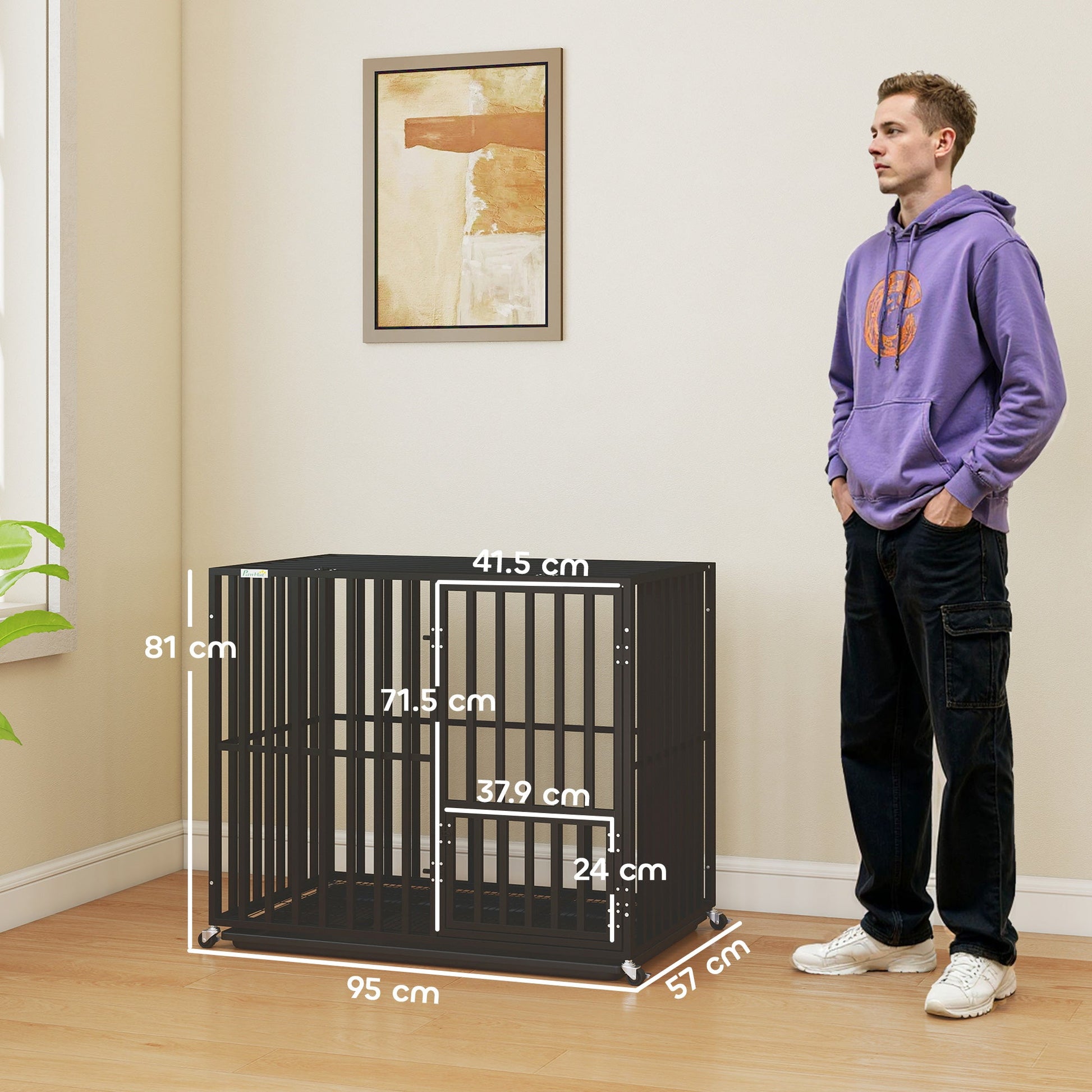 Black reinforced steel PawHut dog crate for medium dogs