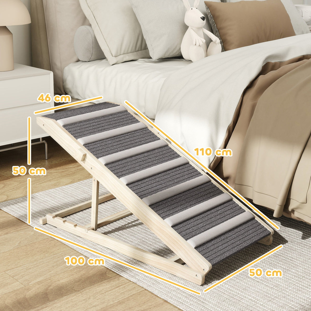 Natural pine PawHut dog ramp with grey non-slip surface