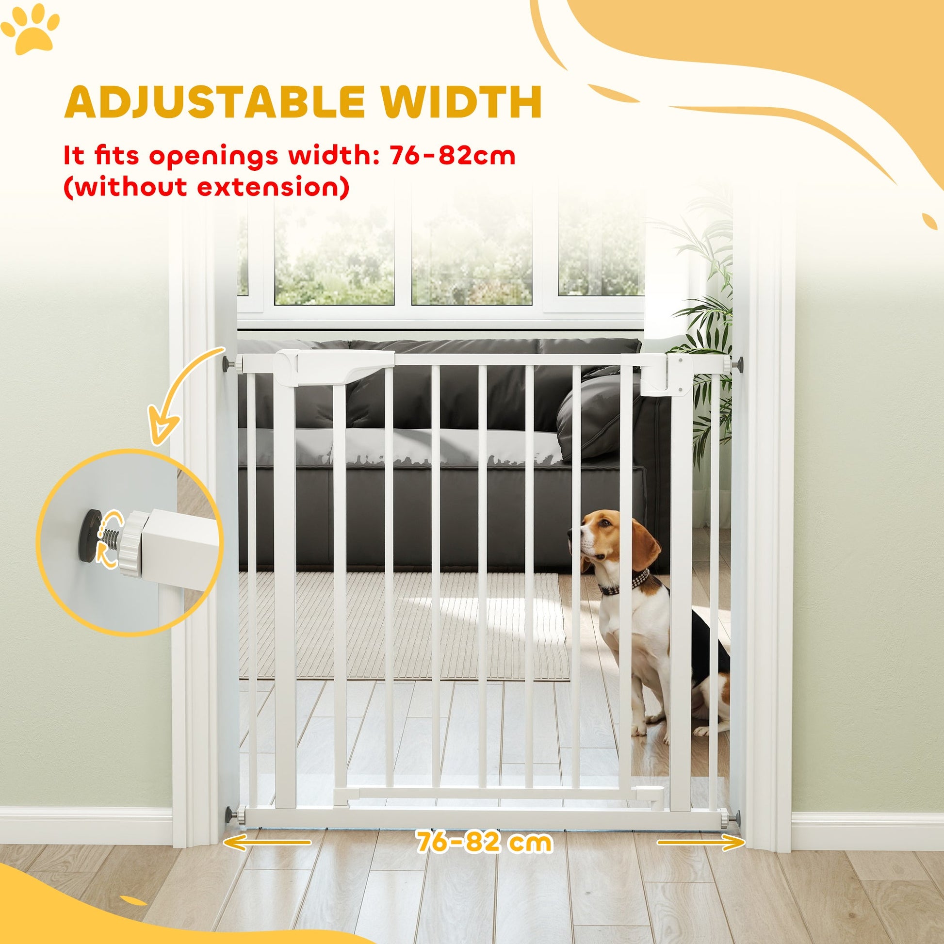 PawHut pressure-fit pet gate with white steel frame