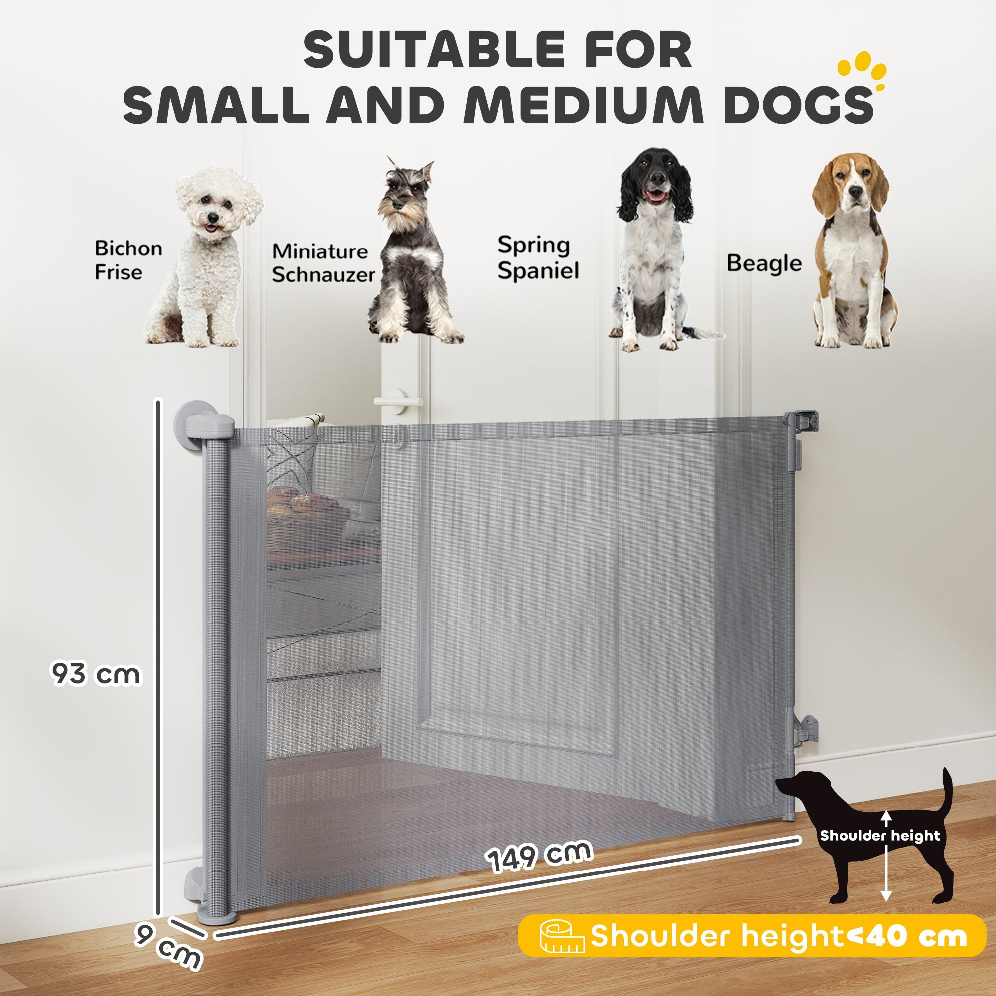 Grey PawHut retractable dog gate for wide doorways and hallways