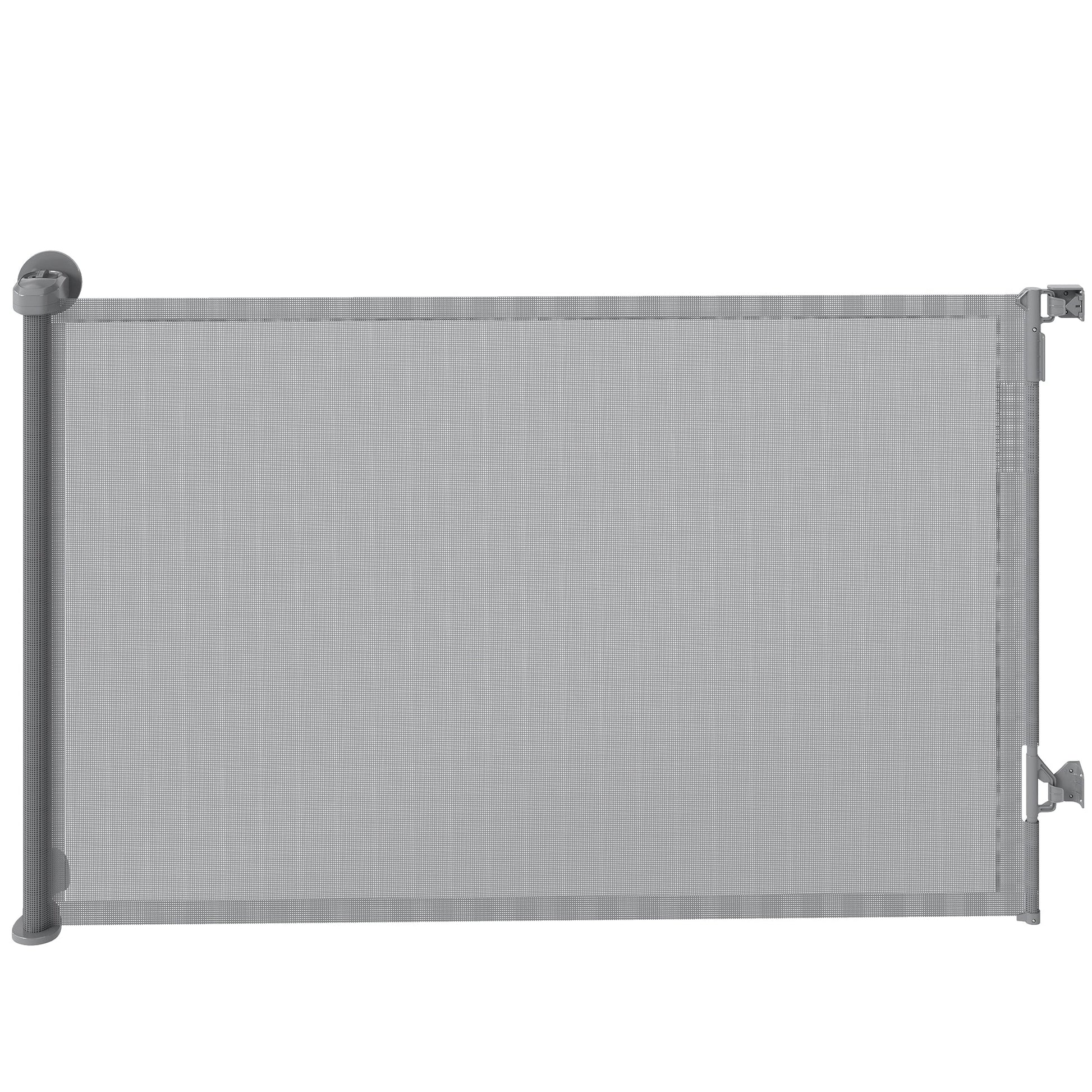 PawHut grey retractable mesh dog gate extending up to 140cm