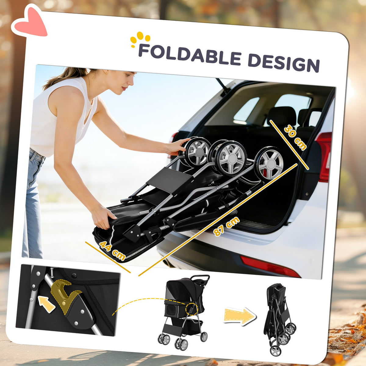 Black PawHut pet pushchair suitable for small dogs up to 10kg