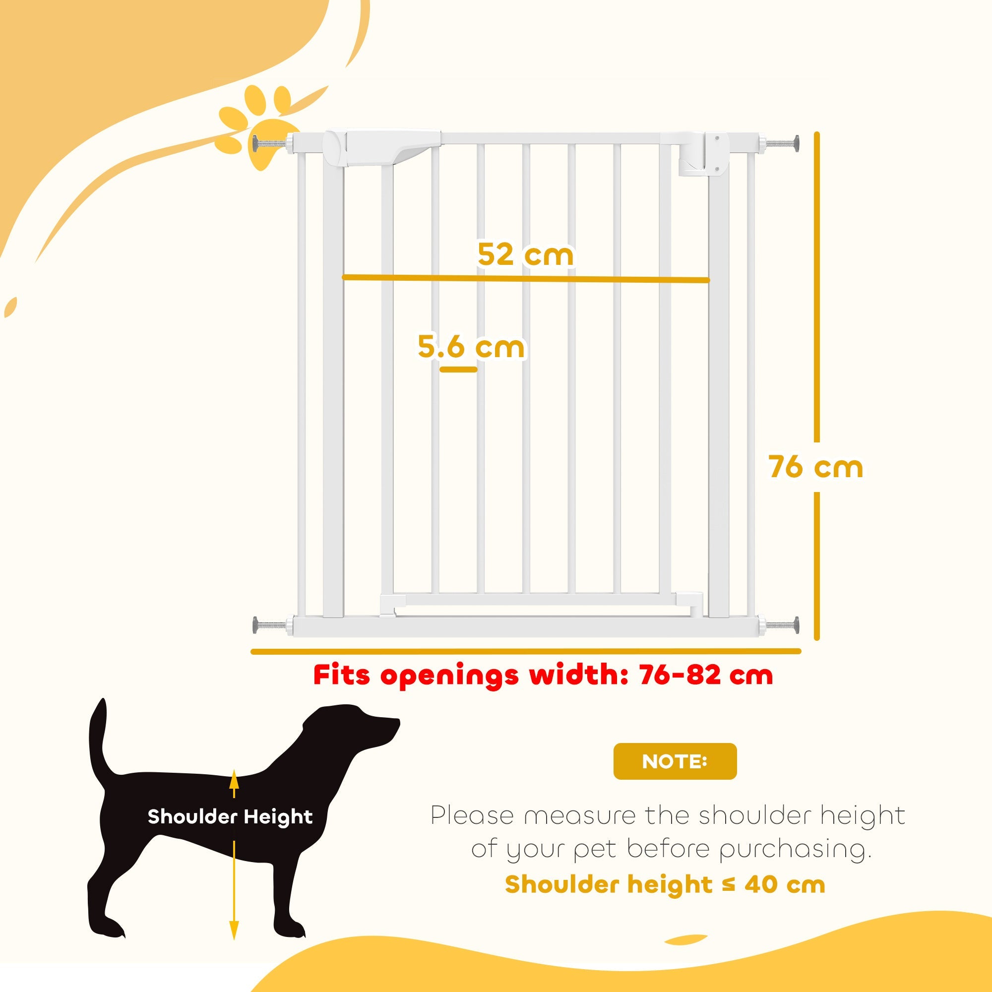 White PawHut dog gate designed for openings between 76 and 81cm