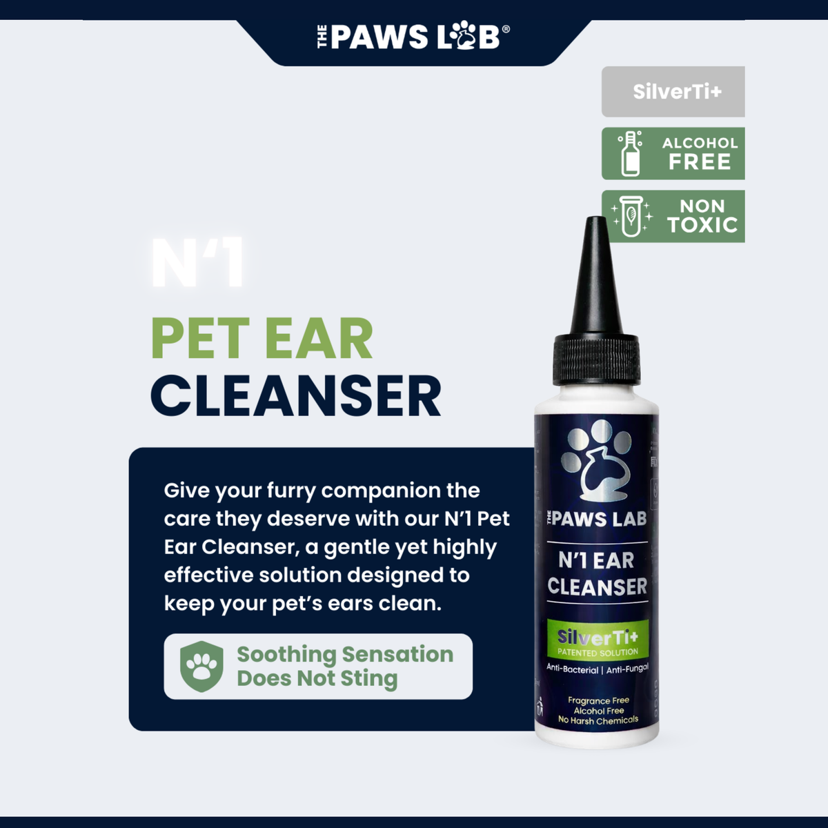 The Paws Lab fragrance-free pet ear cleanser suitable for sensitive ears.