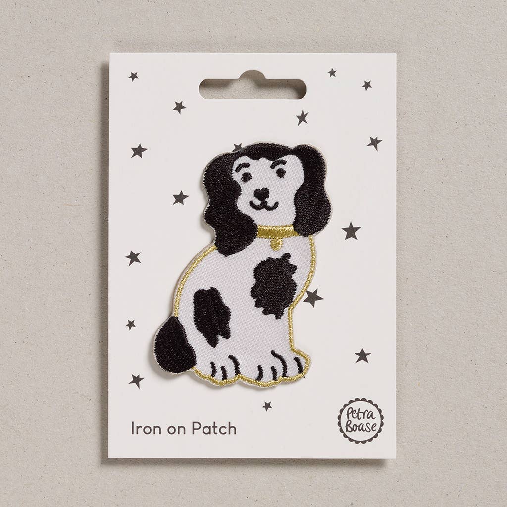 Petra Boase Black and White Wally Dog embroidered iron-on patch.