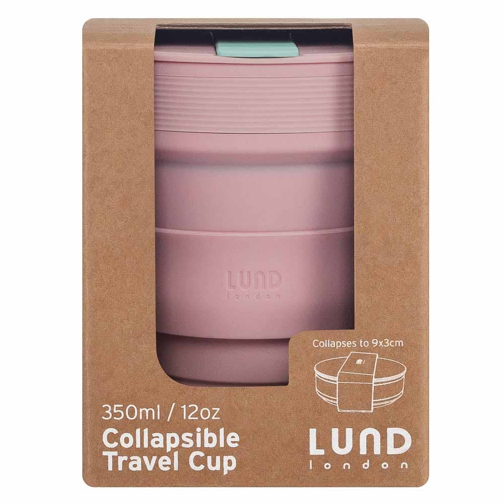 Compact Pink collapsible coffee cup for dog walks, commuting and travel.