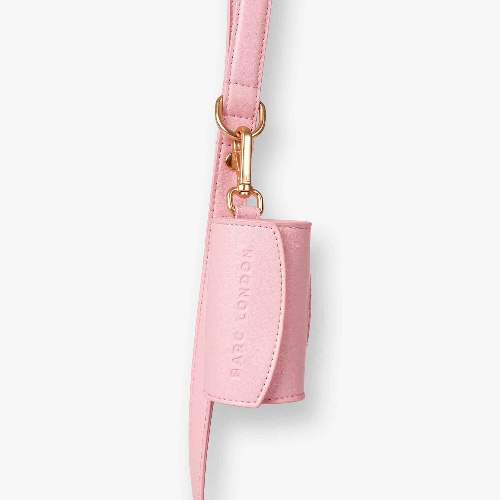 Blush pink dog poo bag holder in vegan leather by Barc London.