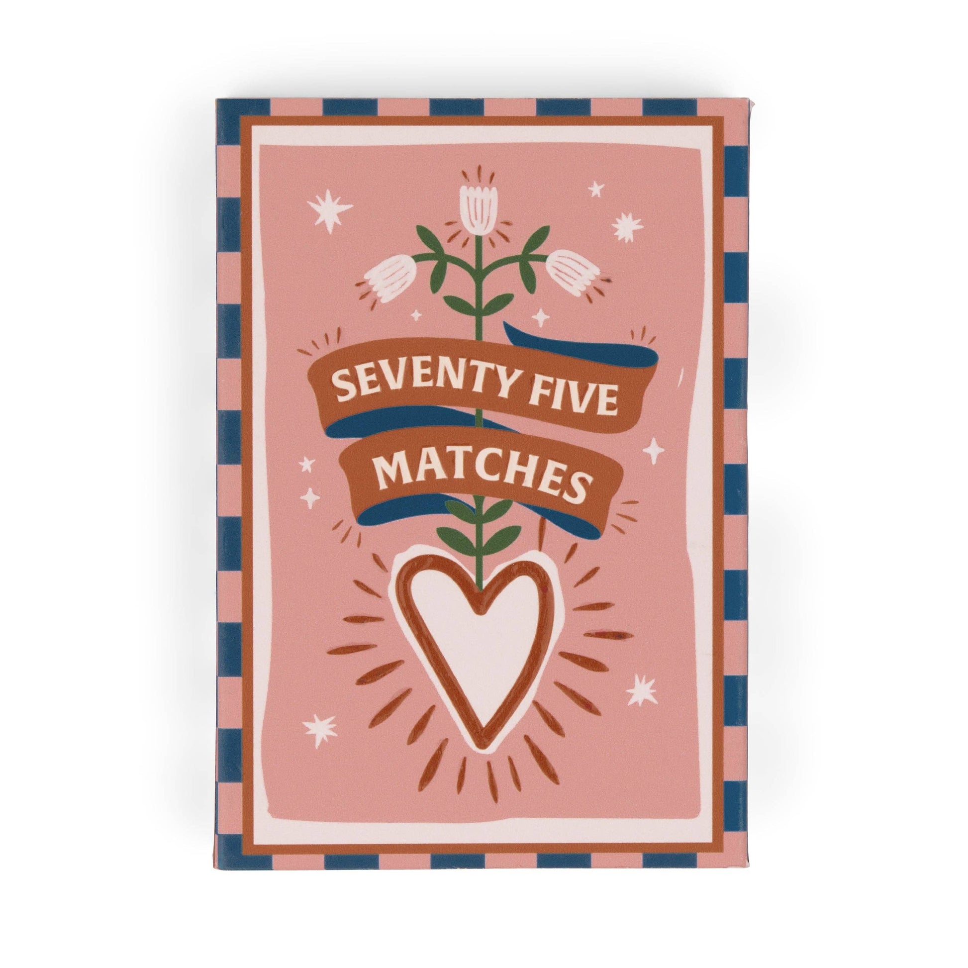 Pink heart patterned matchbox containing 75 coloured-tip safety matches.