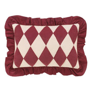 Projektityyny Harlequin cotton corduroy cushion in claret and cream with quilted patchwork front.