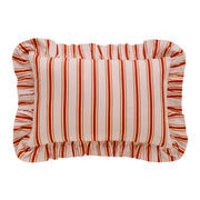 Projektityyny Pink Cherry Pop Stripe cotton cushion with decorative frilled edge.