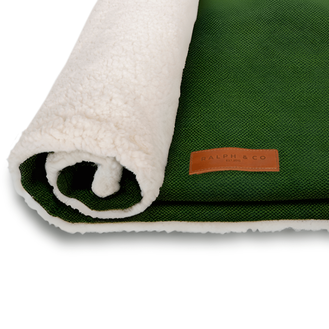 Ralph & Co Richmond luxury green reversible dog blanket with soft sherpa fleece