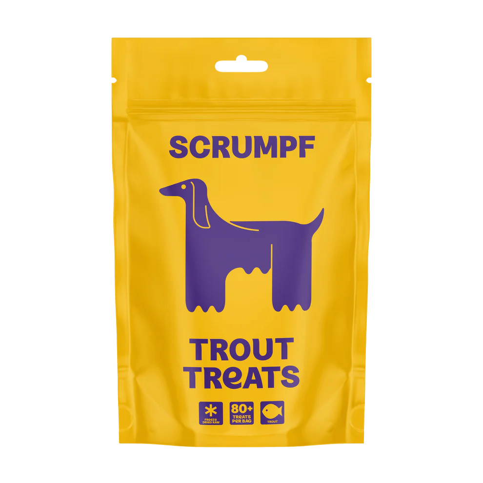 Freeze dried trout dog treats made with 98 percent fresh trout