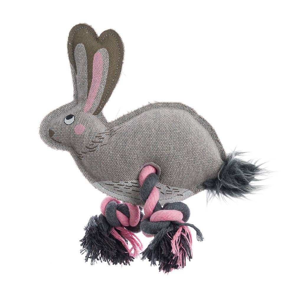 Sophie Allport Hare Rope Dog Toy with canvas body, rope legs and internal squeaker.