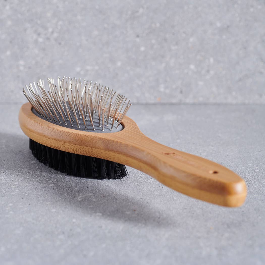 Sweet William Bamboo Double Sided Dog Brush with natural bristles and metal pins