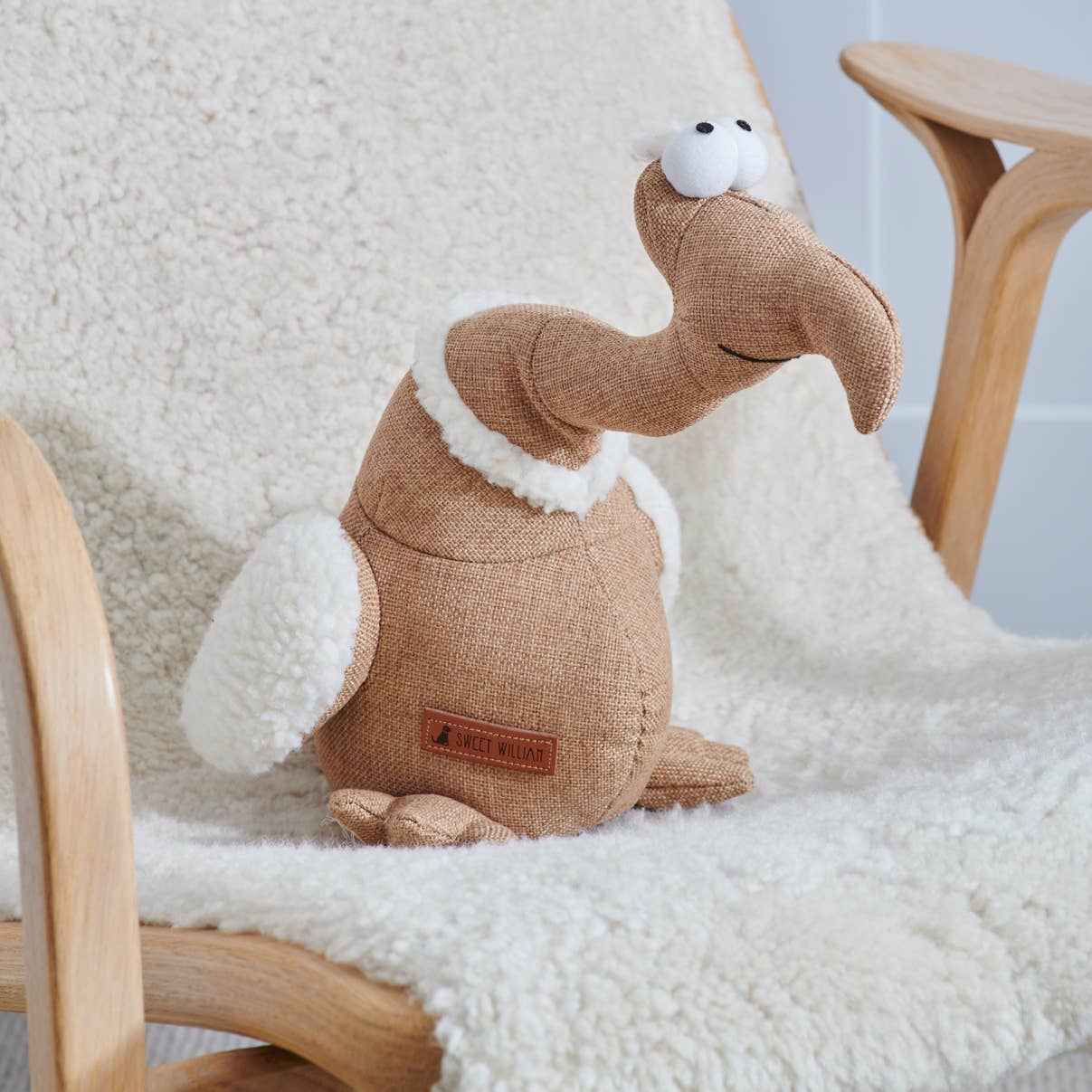 Sweet William Tarquin the Dodo squeaky dog toy with soft hessian and wool fabric