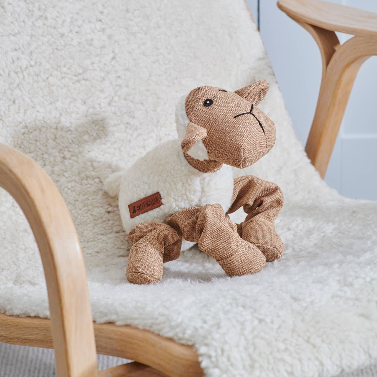 Sweet William Woolliam the Lamb squeaky dog toy with soft plush fabric