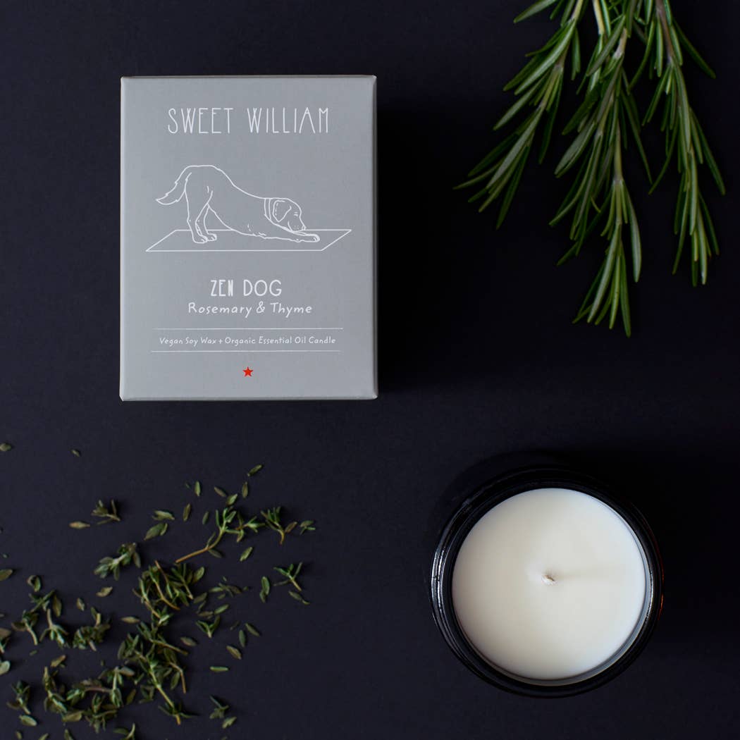 Front view of the Sweet William Zen Dog Organic Candle