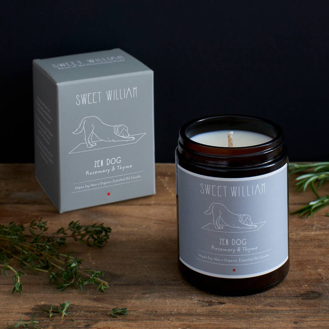 Sweet William Zen Dog Organic Candle with rosemary and thyme essential oils
