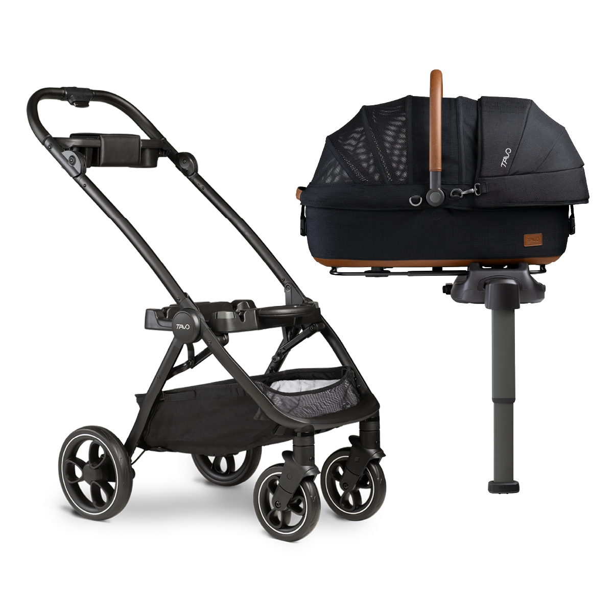 TAVO Maeve Medium Rigid pet car seat and carrier with Roscoe stroller frame
