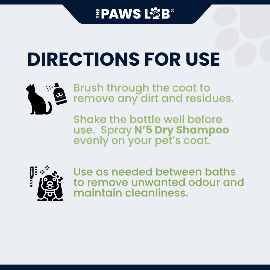 The Paws Lab Deodourising Dry Shampoo 100ml no-rinse spray for dogs and cats.
