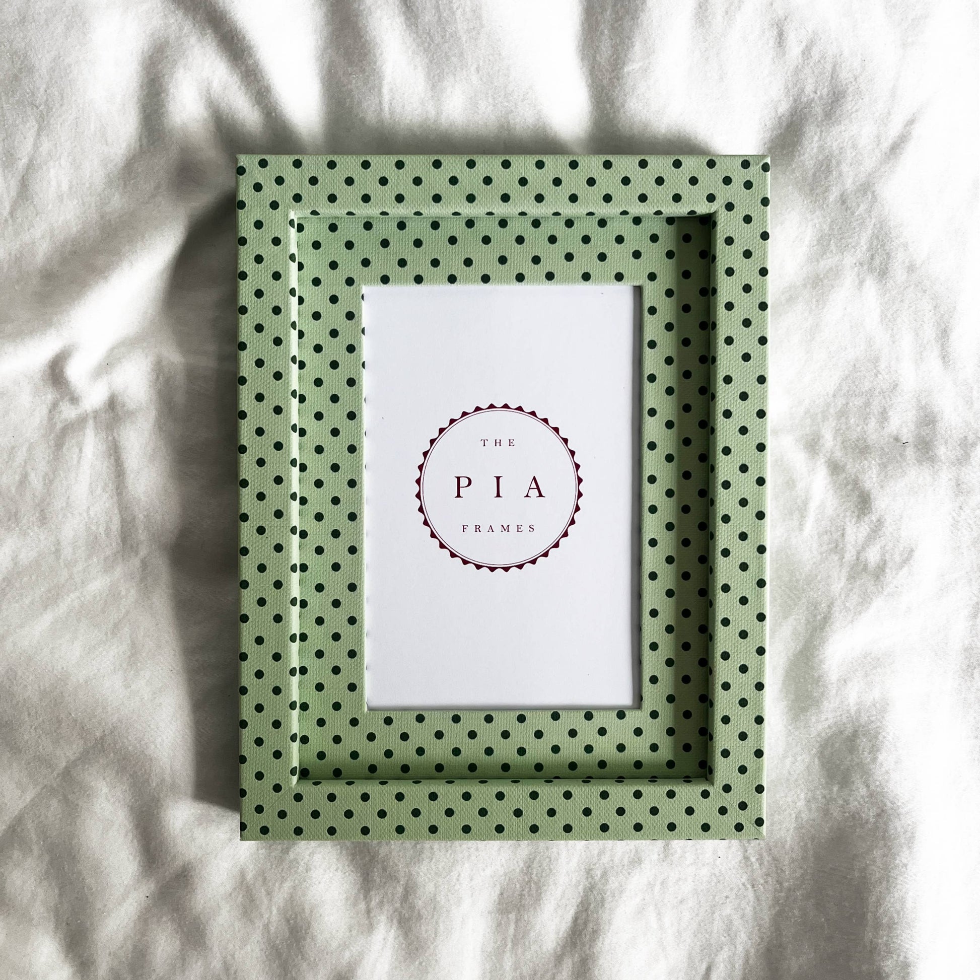 Handmade Mint Green & Emerald Pembroke Dot fabric picture frame by The Pia Frames.