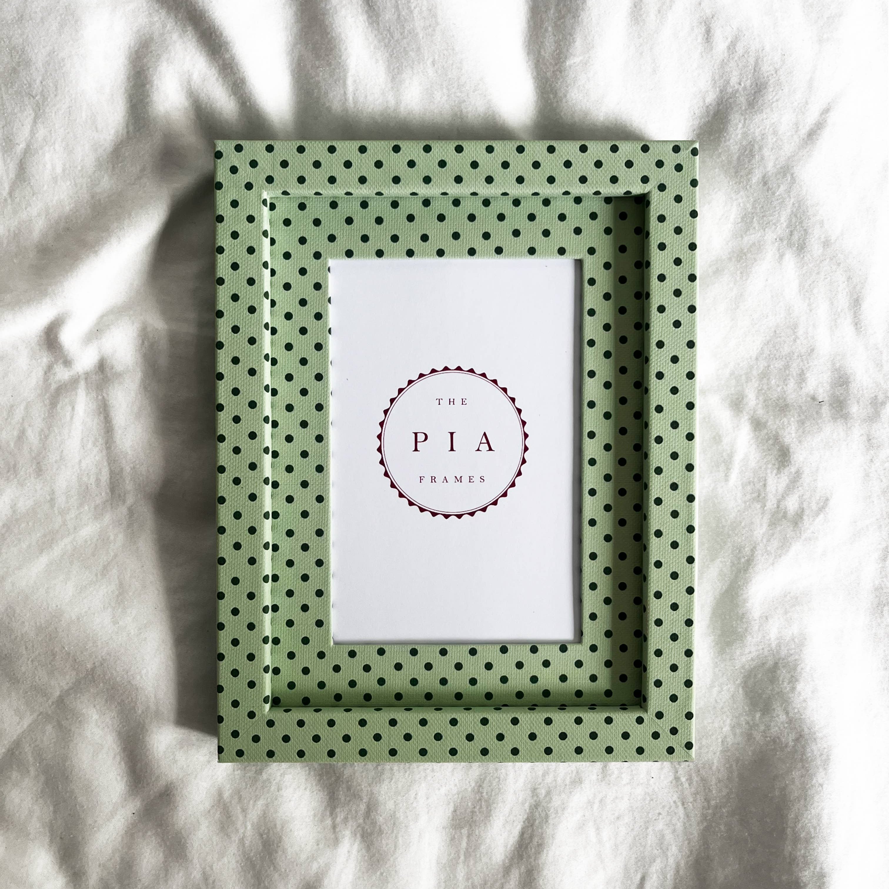 Handmade Mint Green & Emerald Pembroke Dot fabric picture frame by The Pia Frames.
