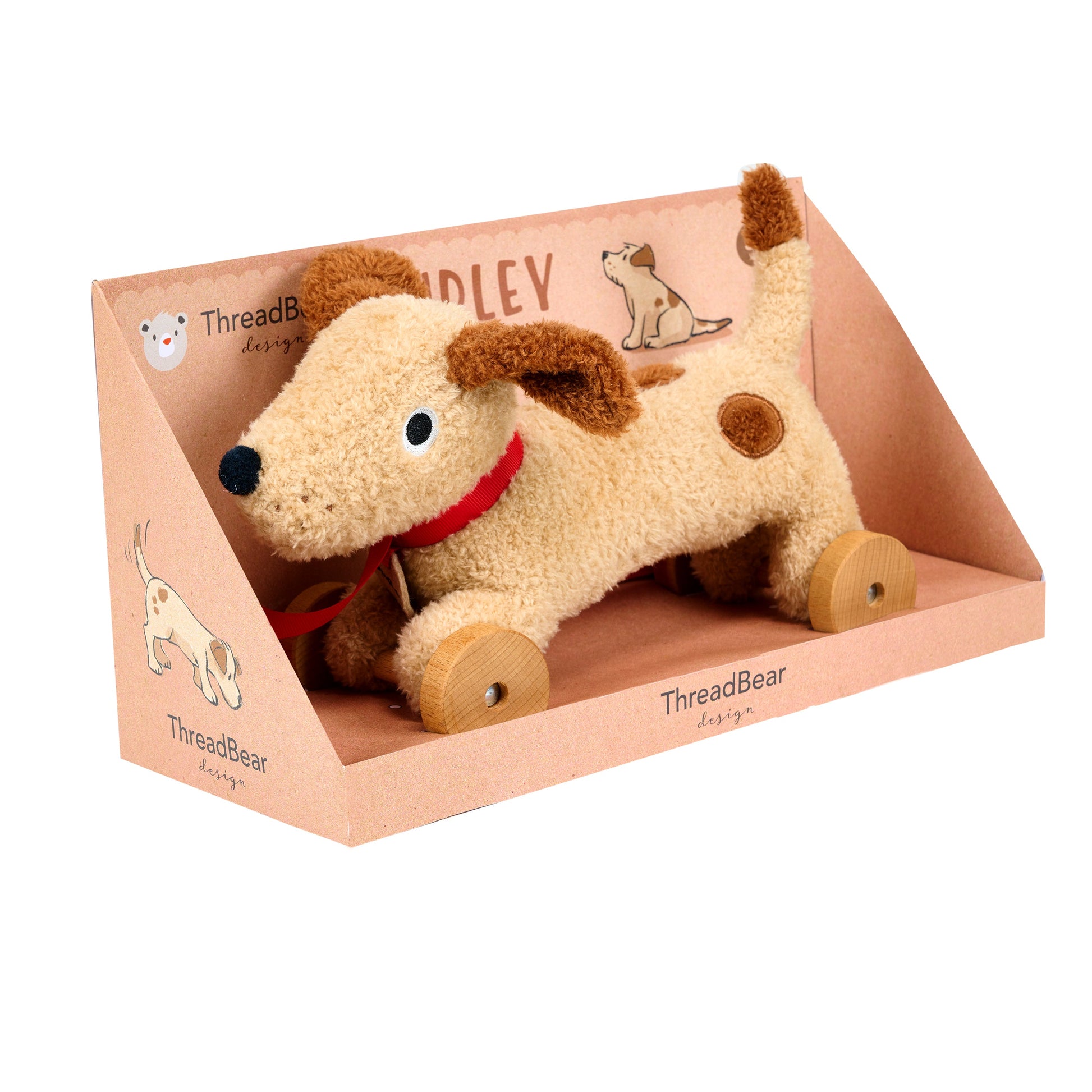 Dudley dog children's toy with wooden pull along wheels
