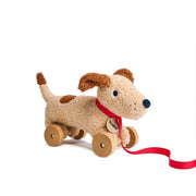 ThreadBear Design Dudley soft pull along dog toy with wooden wheels
