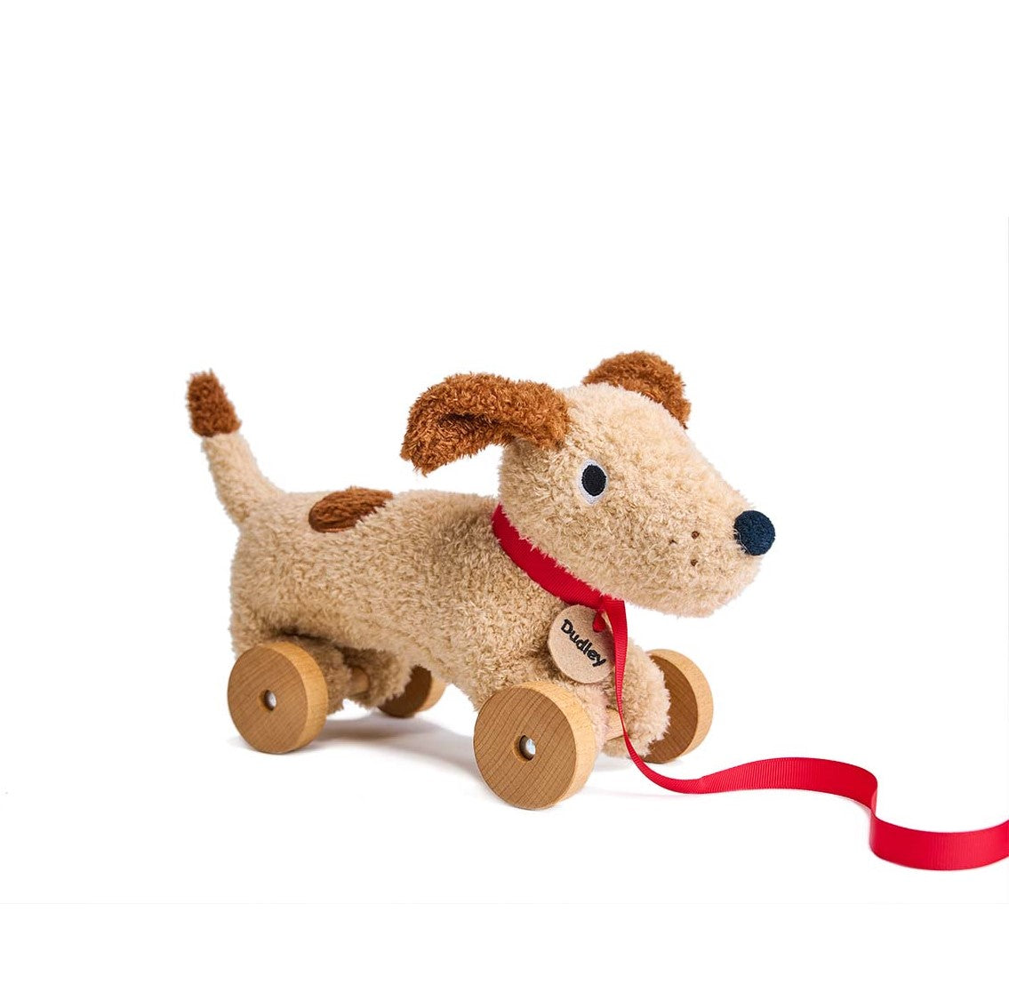 ThreadBear Design Dudley soft pull along dog toy with wooden wheels