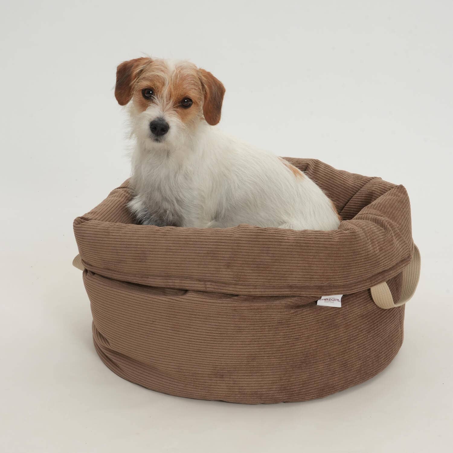 Soft Toffee corduroy basket bed for small dogs and cats.