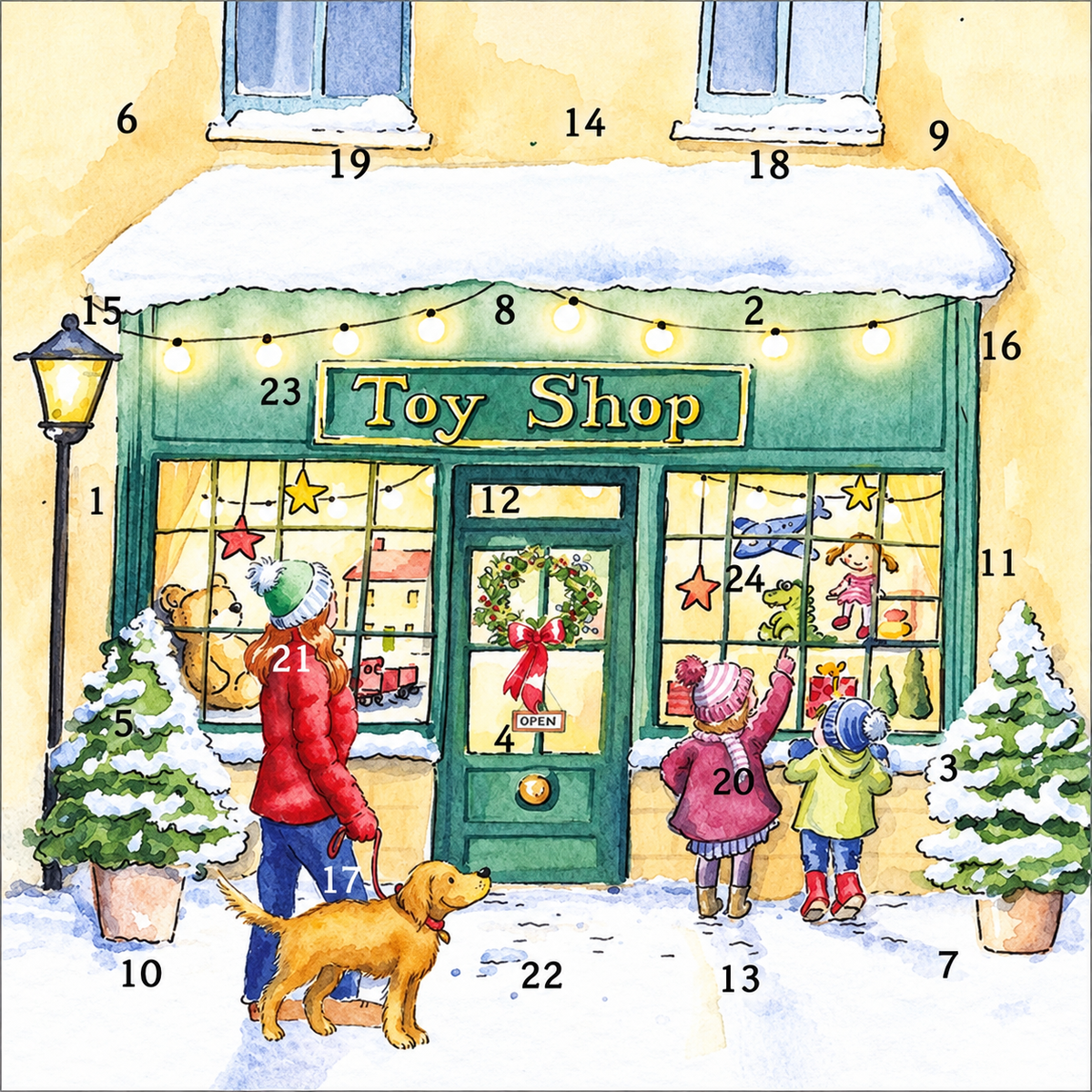 Toy Shop Advent Calendar Christmas Card by Lilac Tree Designs